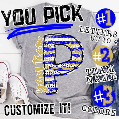CUSTOM NAME* Multi color messy stripe Initial mascot