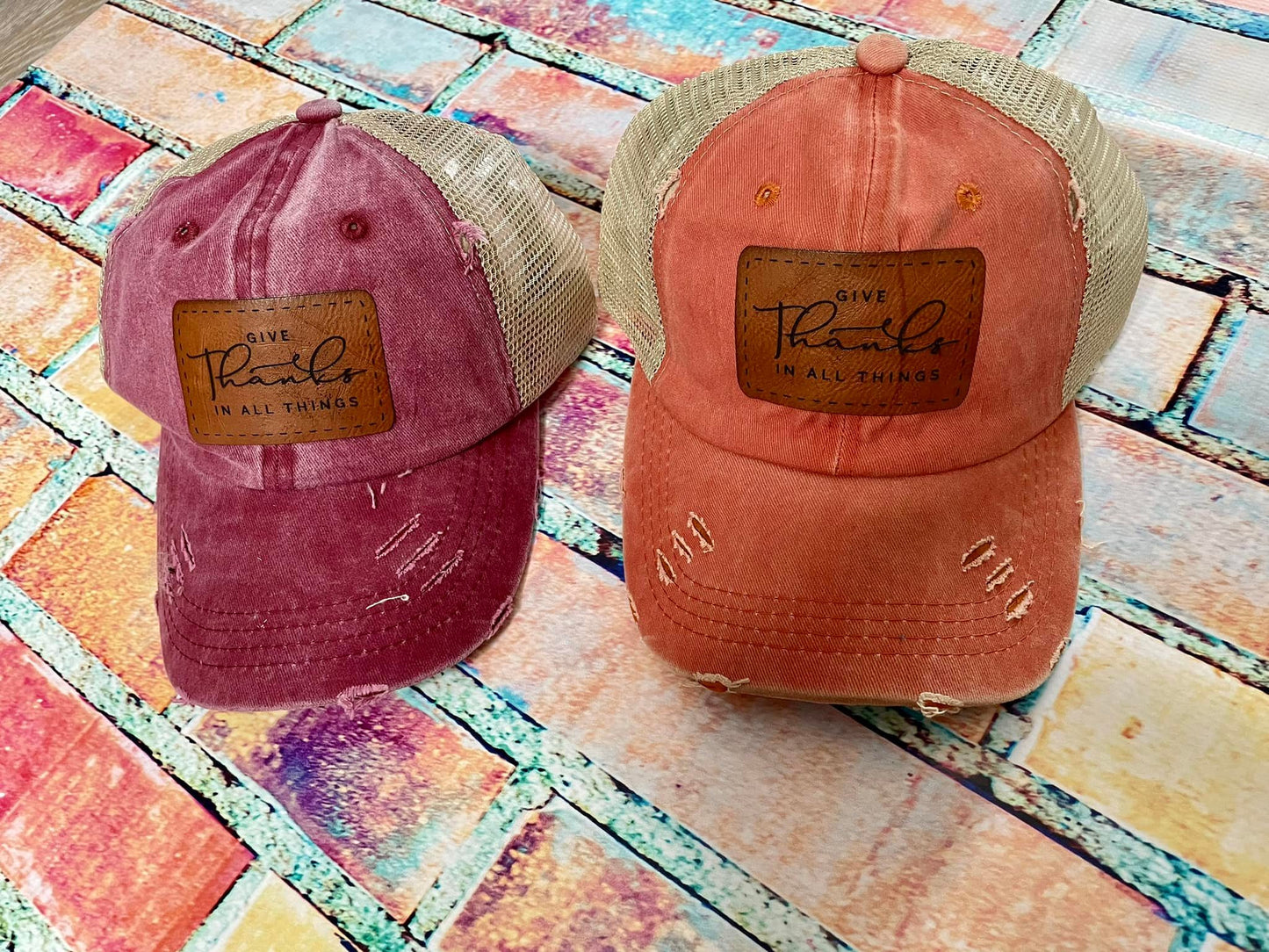 Give thank in all things hat - Wine (left) RTS