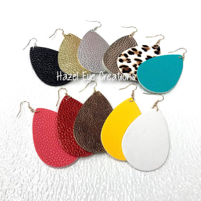 Faux leather hanging tear drop earrings