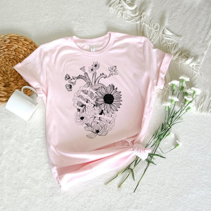 Heart with skull hands and flowers