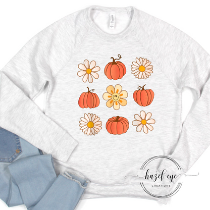 Retro flowers and pumpkins