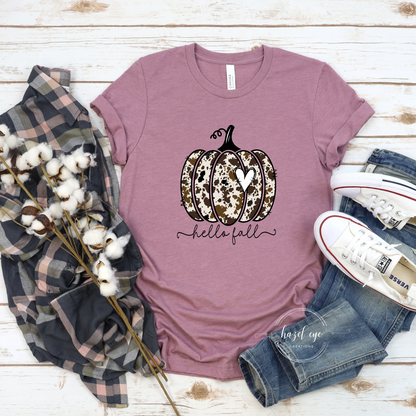 Hello fall cow print pumpkin