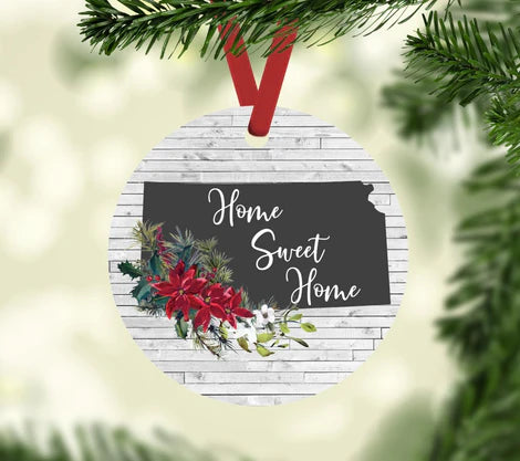 State of Kansas Home Sweet Home with Poinsettias Ornaments