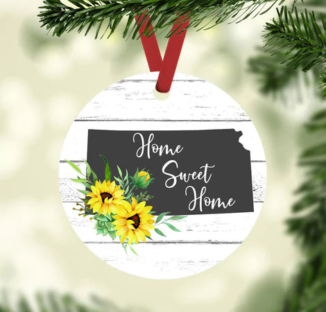 State of Kansas Home Sweet Home with Shiplap and Sunflowers Ornaments
